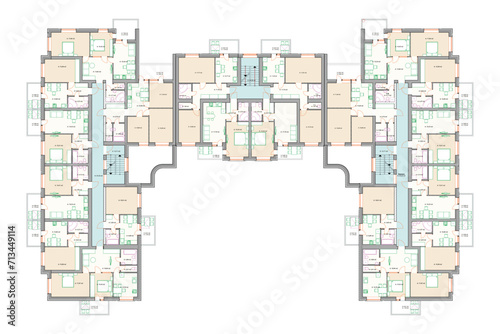 Vector architectural project of a multistory building floor plan	
