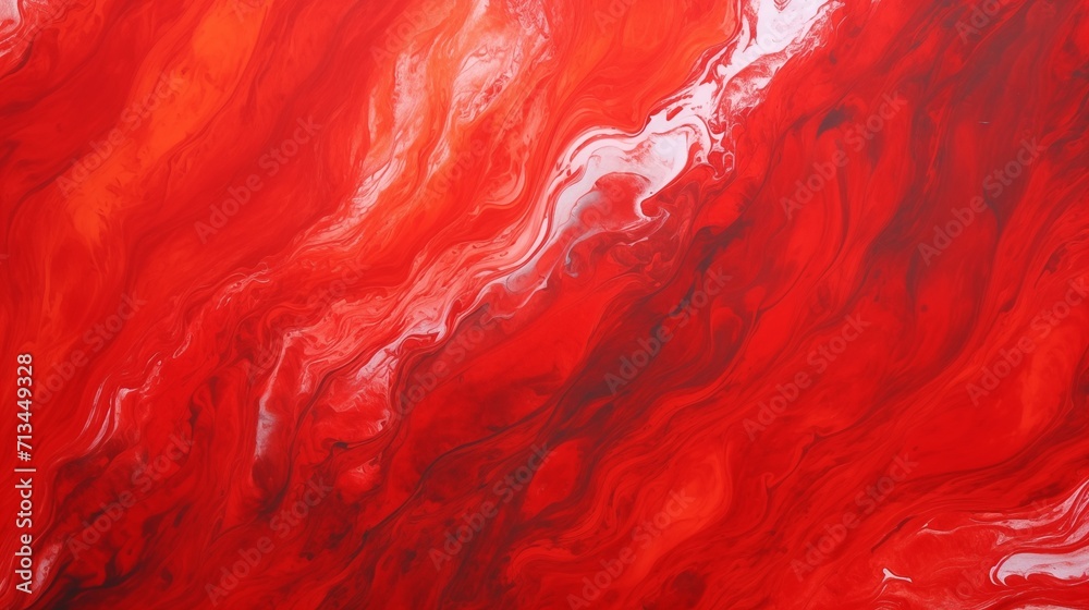 Abstract Red and White Swirls Liquid Ink Texture Background in Vibrant Acrylic Colors