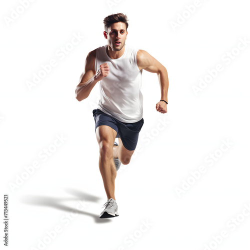 Runner in action with a focus on healthy movement isolated on white background, photo, png 
