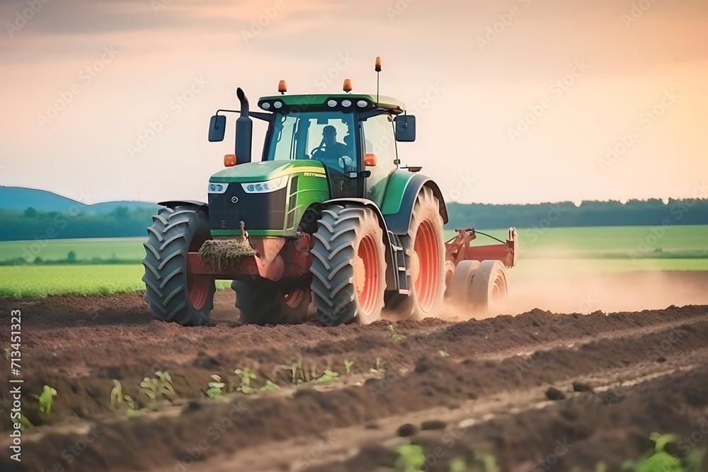Tractor plowing agricultural field in cultivation, tillage. Groove row pattern Tractor plowing agricultural field in cultivation, tillage. Groove row pattern