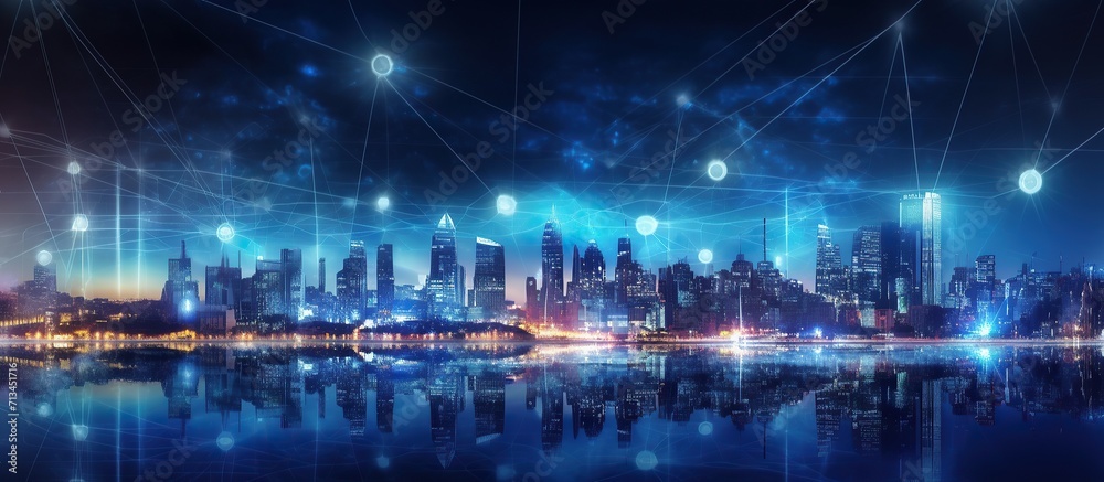 Obraz premium smart city with connected dots on it. ai generative
