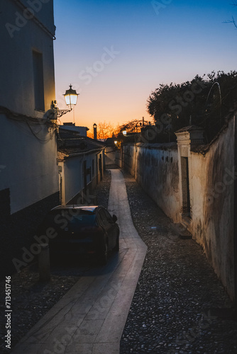 street in the old town, sunset, Granada, Andalusia, Spain