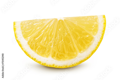 Ripe lemon slice isolated on white background with full depth of field.