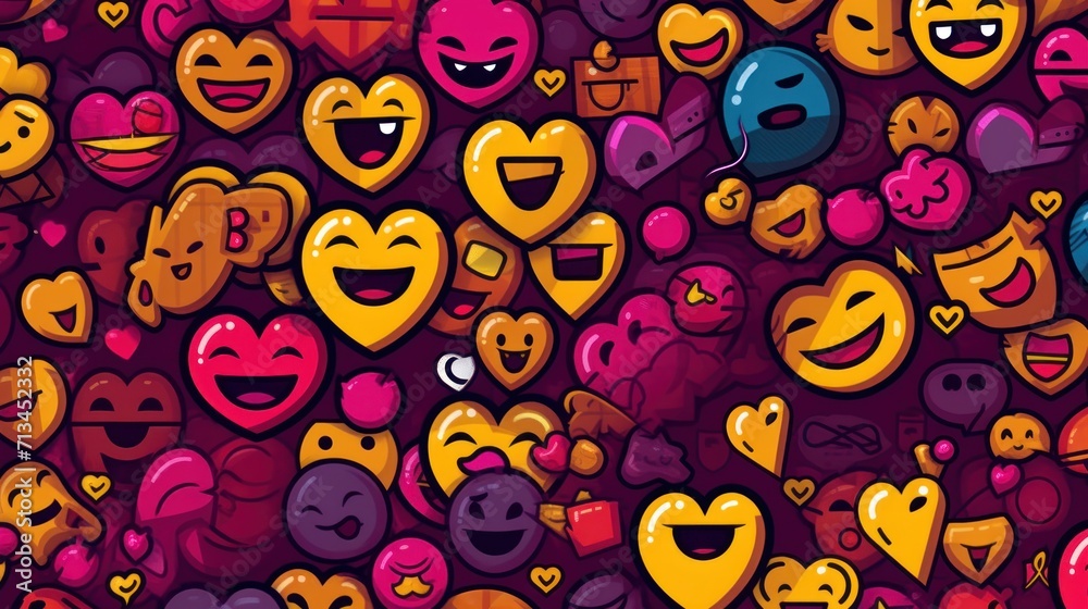 hearts and emoticions on top, in the style of text and emoji installations hearts and emoticions on top, in the style of text and emoji installations