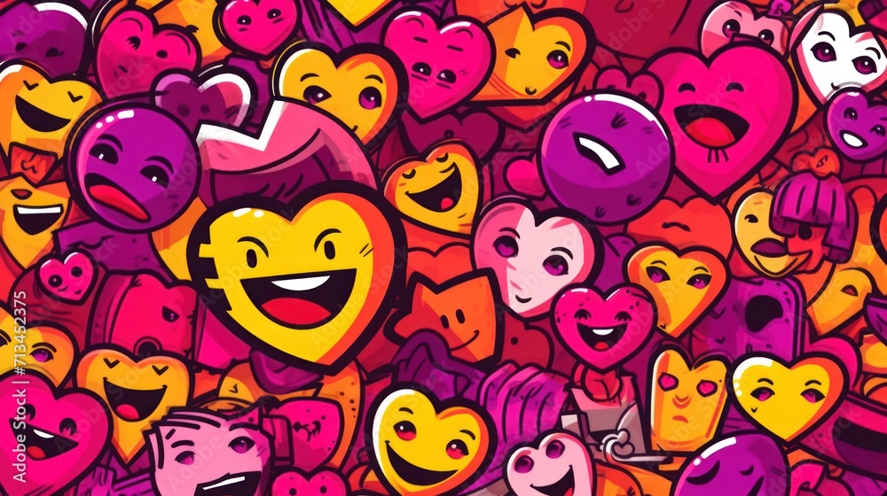 hearts and emoticions on top, in the style of text and emoji installations hearts and emoticions on top, in the style of text and emoji installations