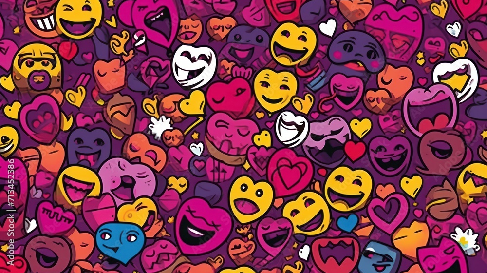 Fototapeta premium hearts and emoticions on top, in the style of text and emoji installations