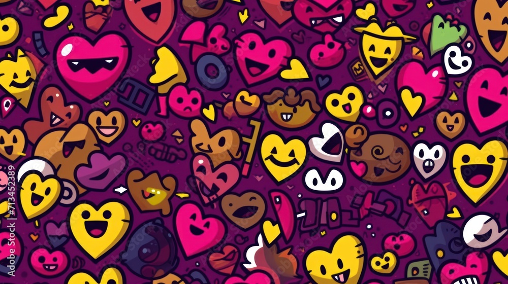 hearts and emoticions on top, in the style of text and emoji installations hearts and emoticions on top, in the style of text and emoji installations