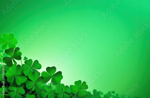 Symbol of Ireland for St. Patrick s Day. Four leaf clover on a green background. Copy space
