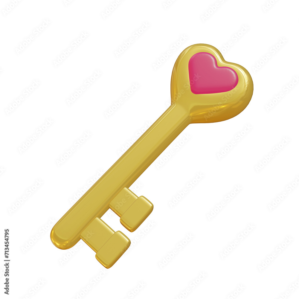 key and heart isolated on white background. 3D illustration. key and heart isolated on white background. 3D illustration.