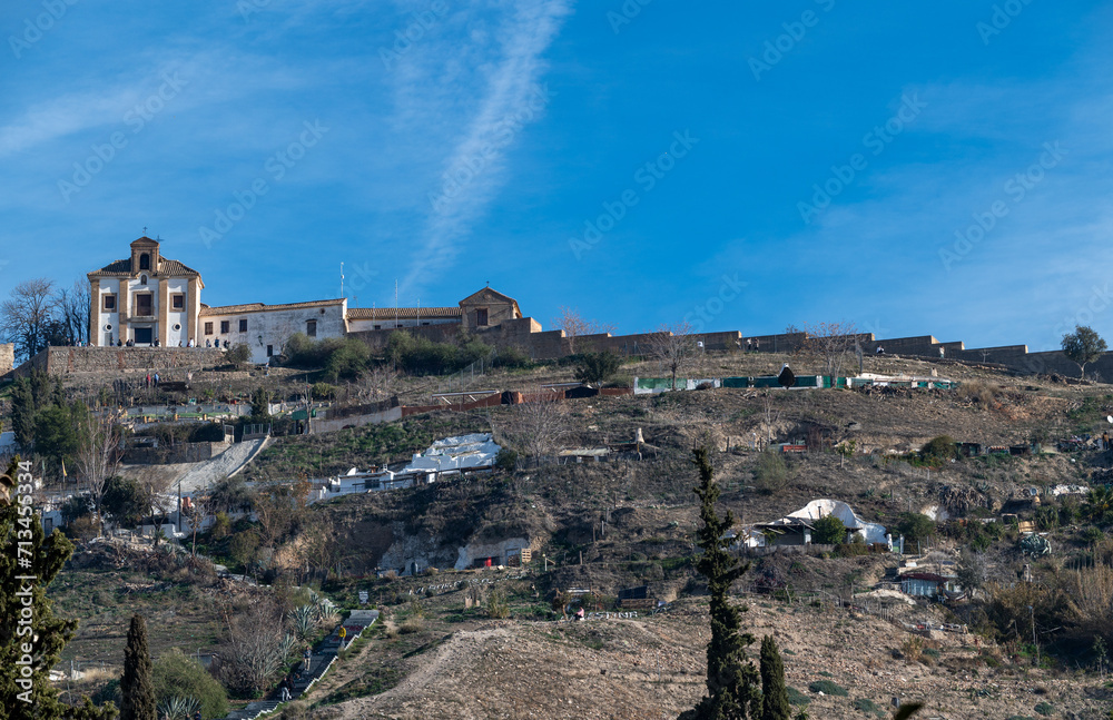 Hermitage of San Miguel Alto seen from the Albaicin of Granada on a sunny winter morning