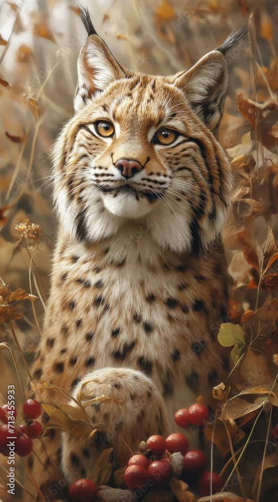 Fototapeta premium lynx in the forest and in mountainous landscape. created by ai