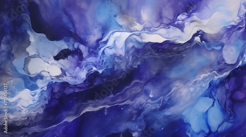 Abstract Celestial Purple and Blue Acrylic Painting Texture Background in Dark White and Dark Blue