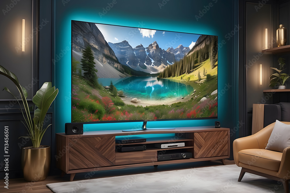 Fototapeta premium Contemporary Living Modern Domestic Room with Technological and Natural Accents