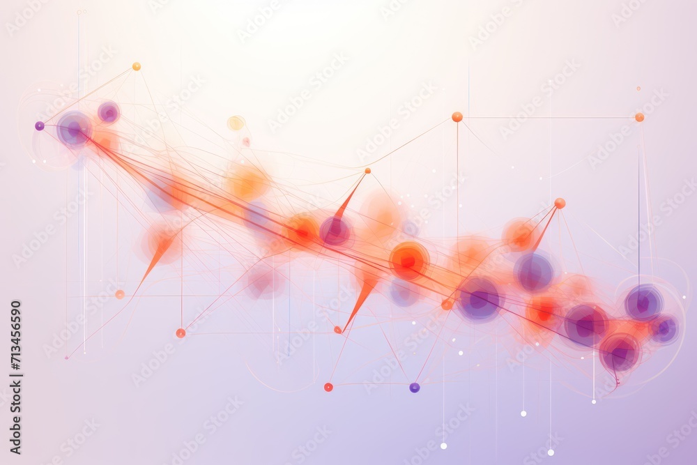  a blue and orange abstract background with lines and dots in the shape of a wave and dots in the shape of a rectangle.