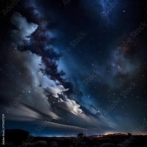 A night sky resembling a canvas painted with stars and cotton-like clouds. - Upscaling by  Badar