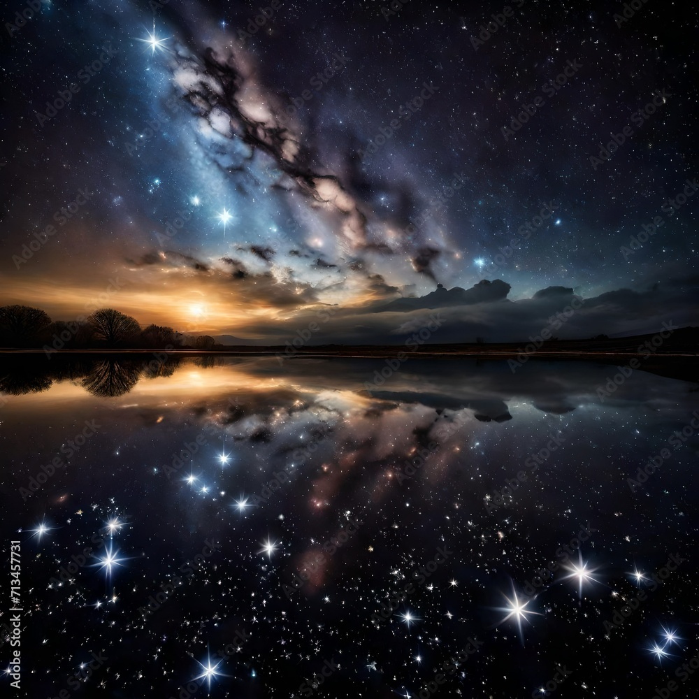 A surreal vision of stars casting their radiance on a cloudy canvas. - Upscaling by @Badar