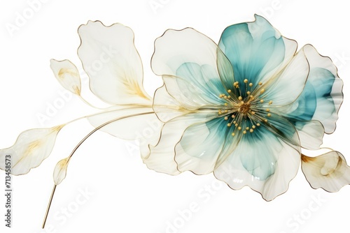  a close up of a flower on a white background with a blue center and yellow stamen 