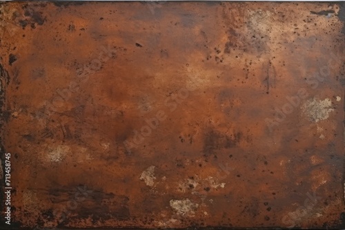  a rusted metal plate sitting on top of a white table next to a black and white wall with a clock on top of it.