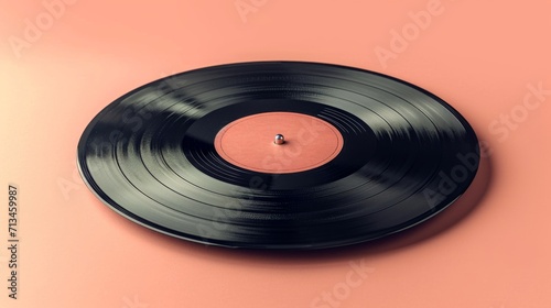 single disque vinyle  posé sur une surface plane. L'éclairage de l'image donne un ton chaud et doré à la scène, ce qui renforce l'aspect nostalgique du disque vinyle. photo