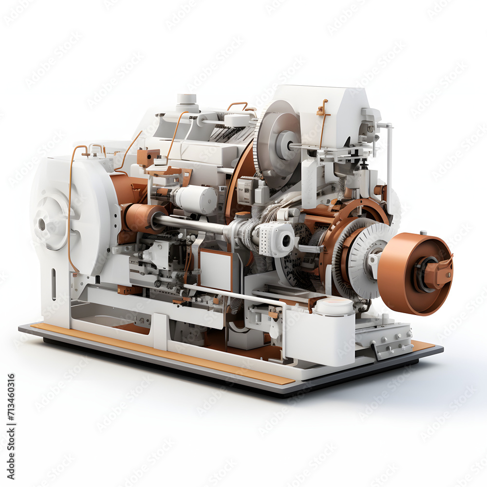 Close-up of machinery processing raw materials isolated on white background, realistic, png
