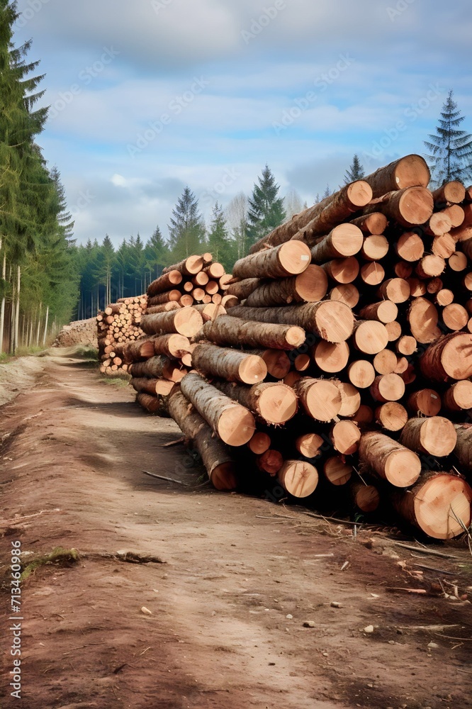 pile of pine tree trunks. Logging industry pile of pine tree trunks. Logging industry