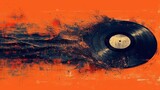 image graphique stylisée représentant un disque en vinyle sur un fond orange. Le disque semble être en mouvement, avec un effet dynamique et flou derrière lui