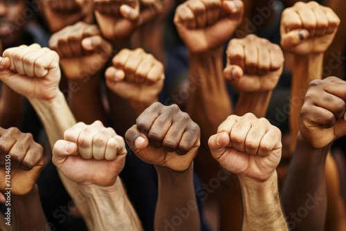 Fists raised up in sign of protest - AI Generated photo