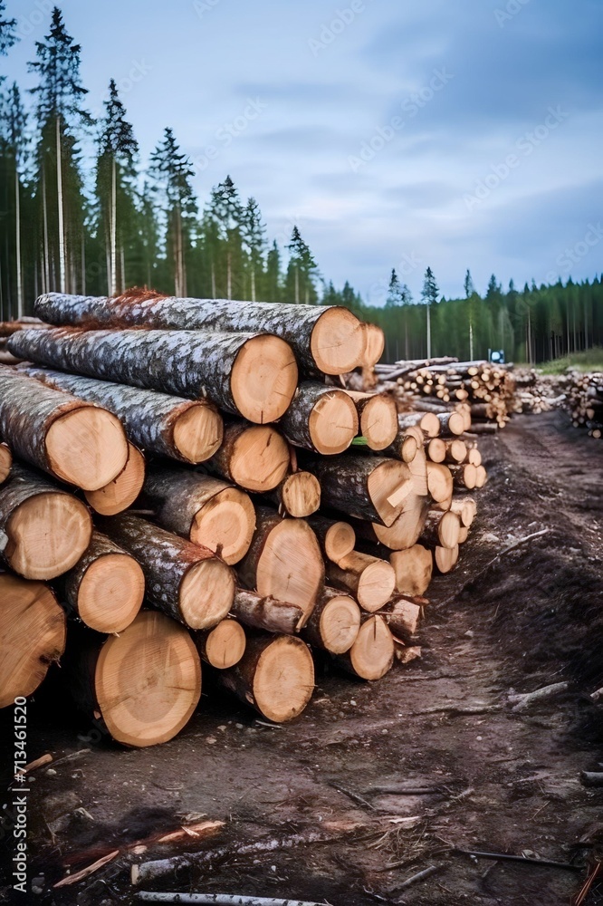 pile of pine tree trunks. Logging industry pile of pine tree trunks. Logging industry