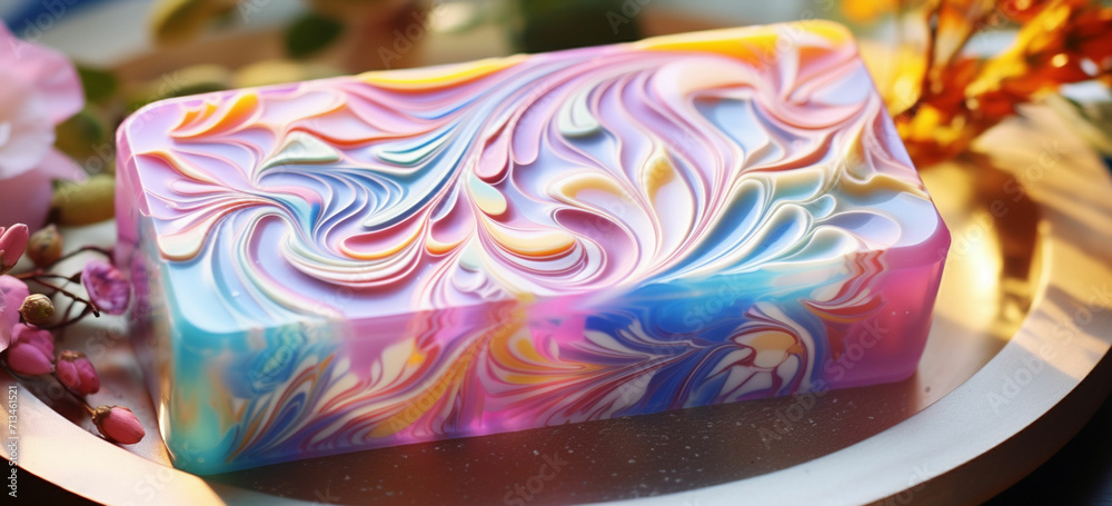 the beauty of handmade soap with a transparent PNG, revealing vibrant colors and swirling patterns within
