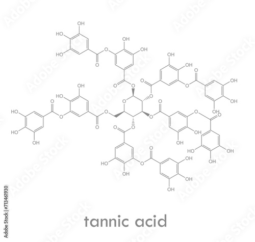 Tannic acid structure. Molecule of tannin, a type of polyphenol.