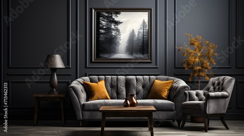 dark gray monochrome interior room