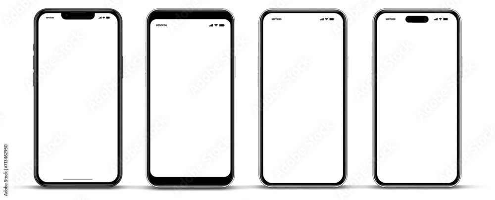 3D realistic high quality smartphone mockup with isolated background. Smart phone mockup collection. Device front view. 3D mobile phone with shadow on white background. 3D realistic high quality smartphone mockup with isolated background. Smart phone mockup collection. Device front view. 3D mobile phone with shadow on white background.