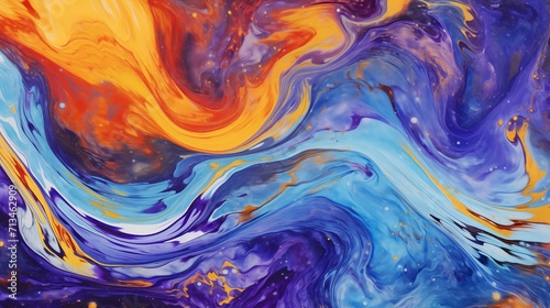 Abstract Blue  Orange  and Purple Swirling Watercolor and Acrylic Oil Painting Texture Background