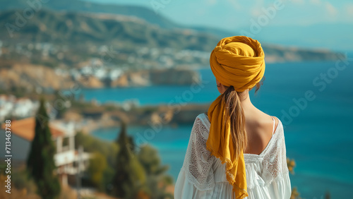 A female tourist wearing a maroon turban, Travel and sightseeing spots photo
