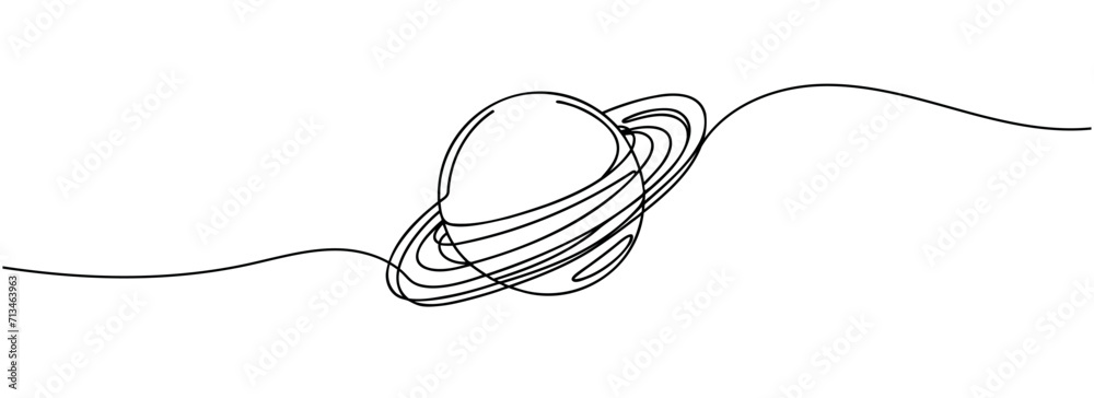 Obraz premium Continuous one line drawing planet Saturn