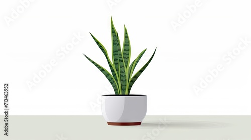 Natural elegance  Sansevieria snake plant in a white ceramic pot  isolated on a white background  adding a touch of botanical charm and air-purifying beauty to your indoor space.
