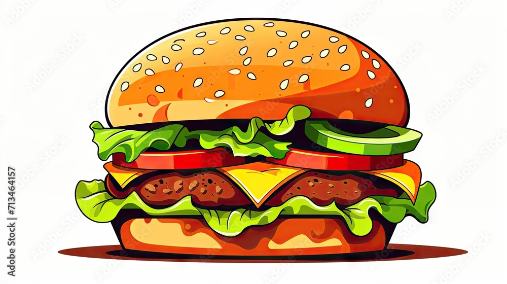 Isolated classic burger with a meat cutlet, lettuce, and tomato, on a white background, showcasing the irresistible appeal of America's favorite fast-food creation. Isolated classic burger with a meat cutlet, lettuce, and tomato, on a white background, showcasing the irresistible appeal of America's favorite fast-food creation.