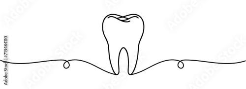 Continuous line drawing of tooth. Tooth line icon. One line drawing background. Vector illustration