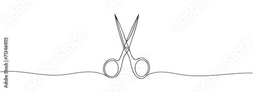 Continuous scissors with one line on a white background.