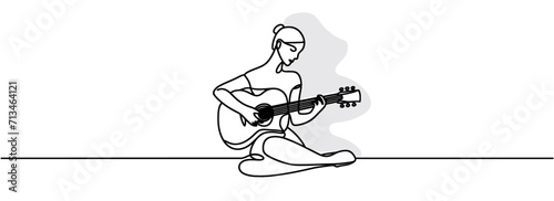 girl with guitar one continuous line drawing.