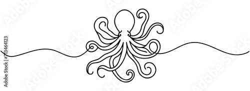 One continuous line drawing of an octopus.
