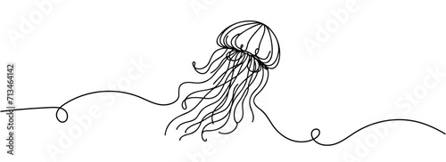 Continuous line drawing jellyfish . One line drawing design. Vector illustration