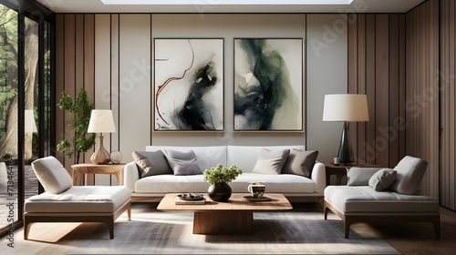 Interior of a contemporary living room, with some beautiful paintings