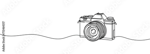 One continuous line drawing of a camera.