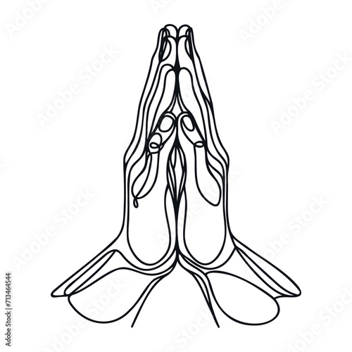 Continuous one line drawing of human hands folded in prayer.
