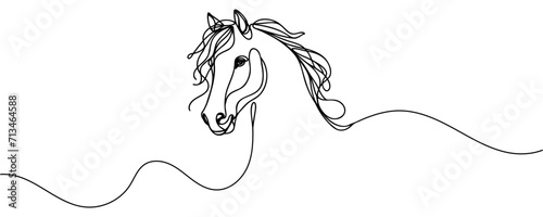 Continuous one line drawing of a horse isolated