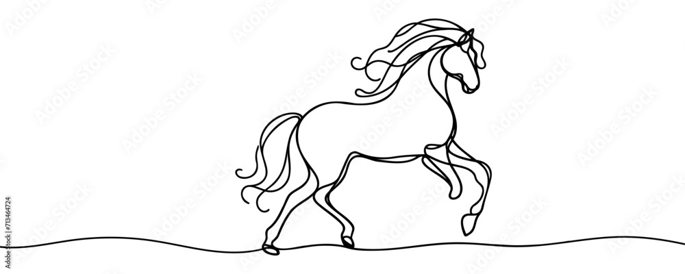 Continuous one line drawing of a horse isolated Continuous one line drawing of a horse isolated