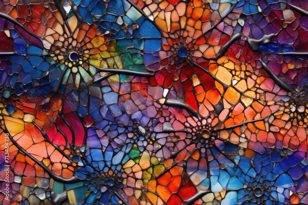 a close up view of a multicolored mosaic tile pattern that looks like it has been made into a piece of art. a close up view of a multicolored mosaic tile pattern that looks like it has been made into a piece of art.