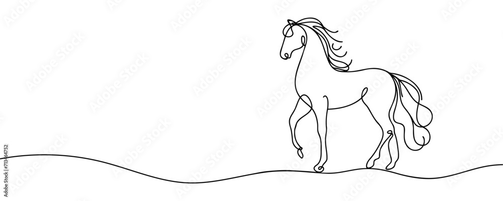 Continuous one line drawing of a horse isolated Continuous one line drawing of a horse isolated