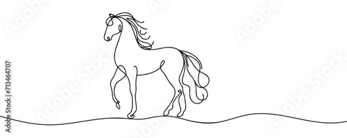 Continuous one line drawing of a horse isolated
